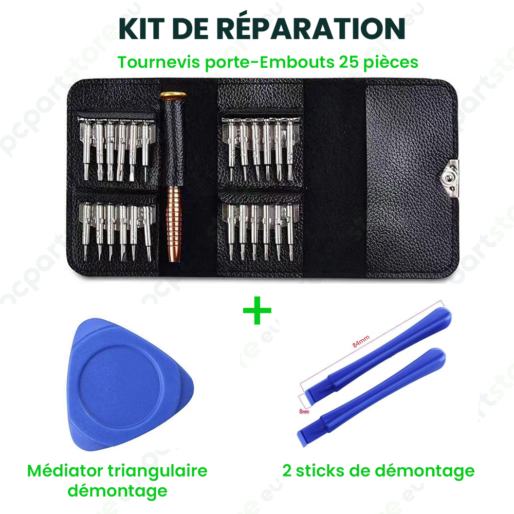 Kit de réparation avec tounevis et 24 embouts